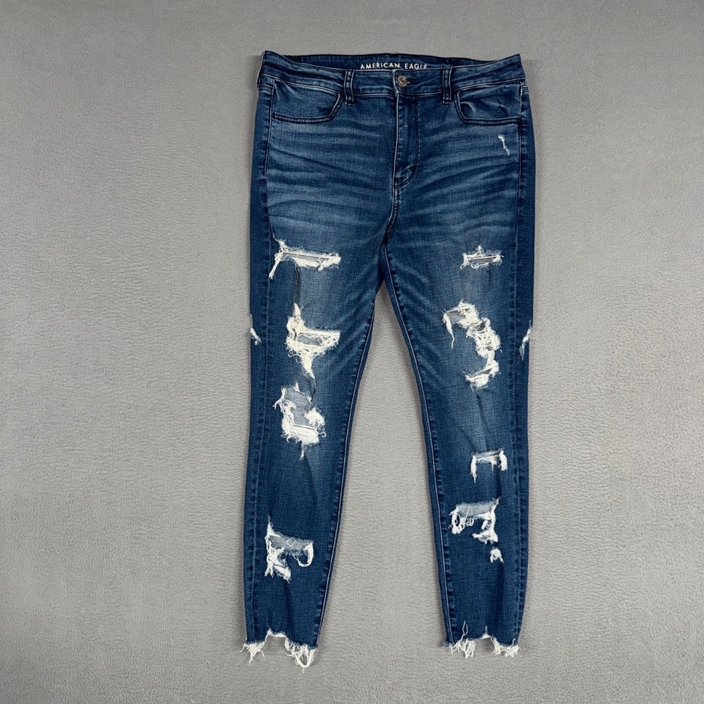 American Eagle Jeans Womens 14 Short Blue Jegging Distressed Hi-Rise Denim